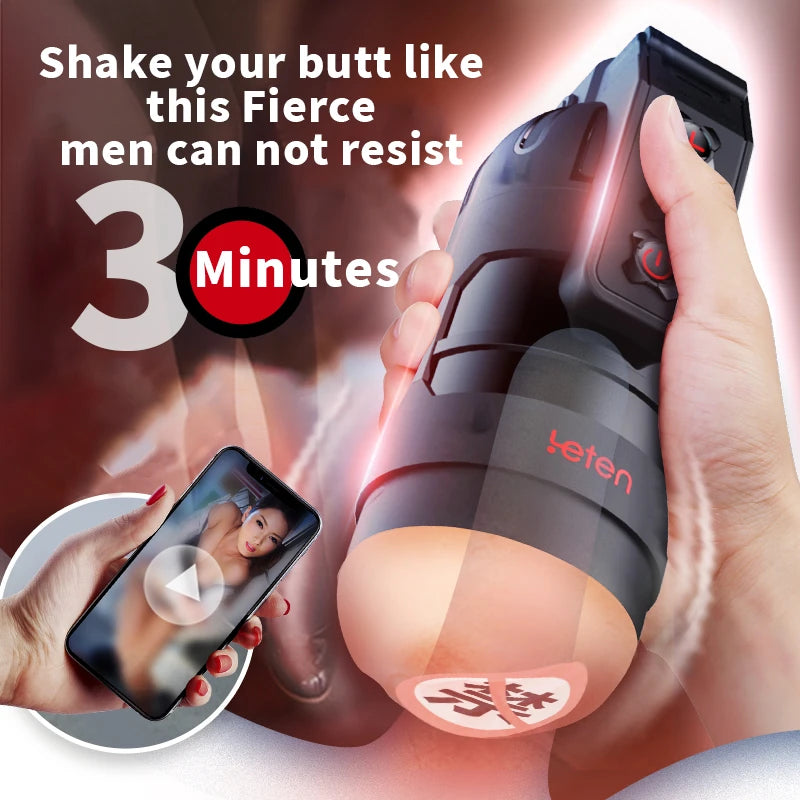 Tristan - Strong Sucking Durable APP Remote Control 2 in 1 Pussy Pockets 10 Vibration Male Masturbation Cup