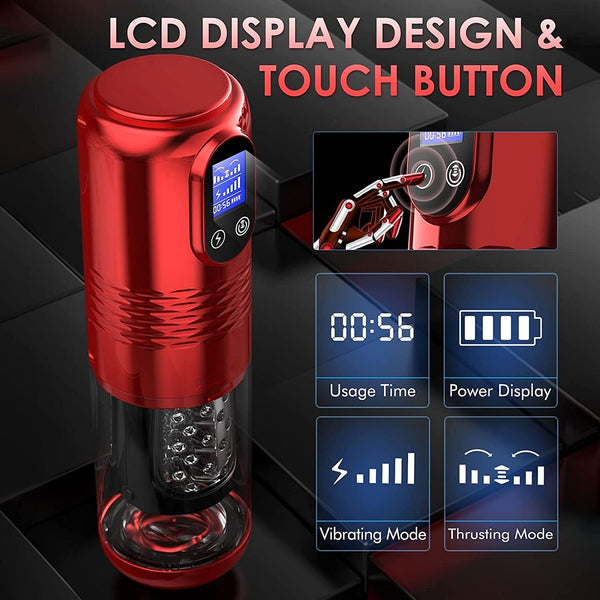 Malcolm - Automatic 10 Vibrating & 6 Thrusting LCD Display Male Masturbator Men Pocket Pussy Male Stroker 3D Sleeve Sex Machine