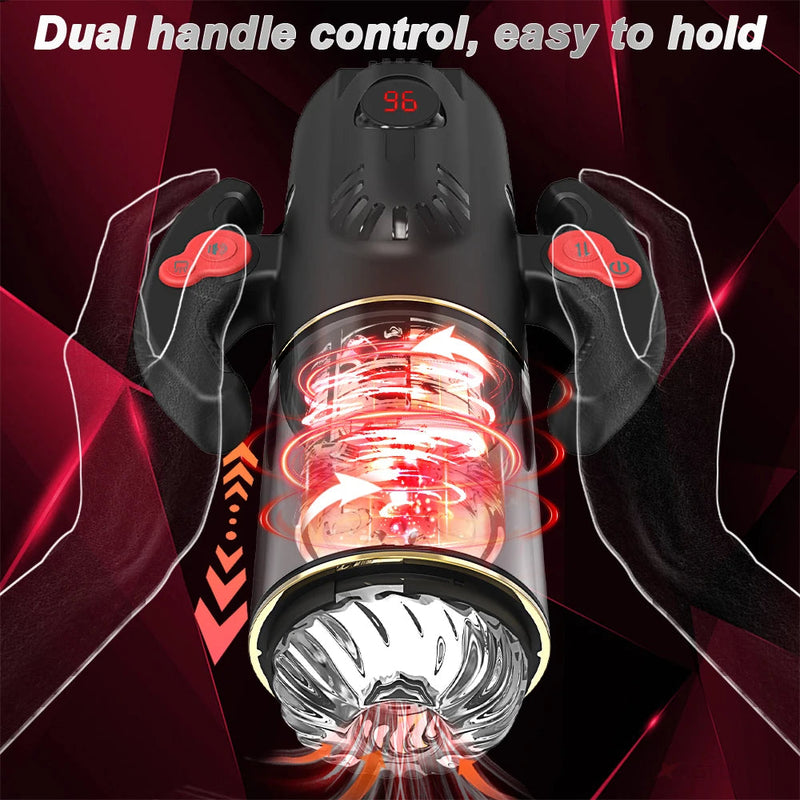 Caspian - Automatic 9 Thrusting Rotating&Sucking Handle Control Blowjob Machine Electric Male Masturbation Cup