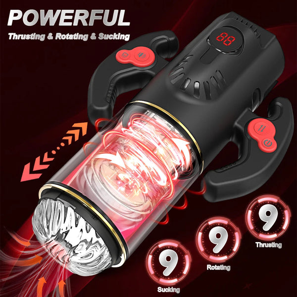 Caspian - Automatic 9 Thrusting Rotating&Sucking Handle Control Blowjob Machine Electric Male Masturbation Cup