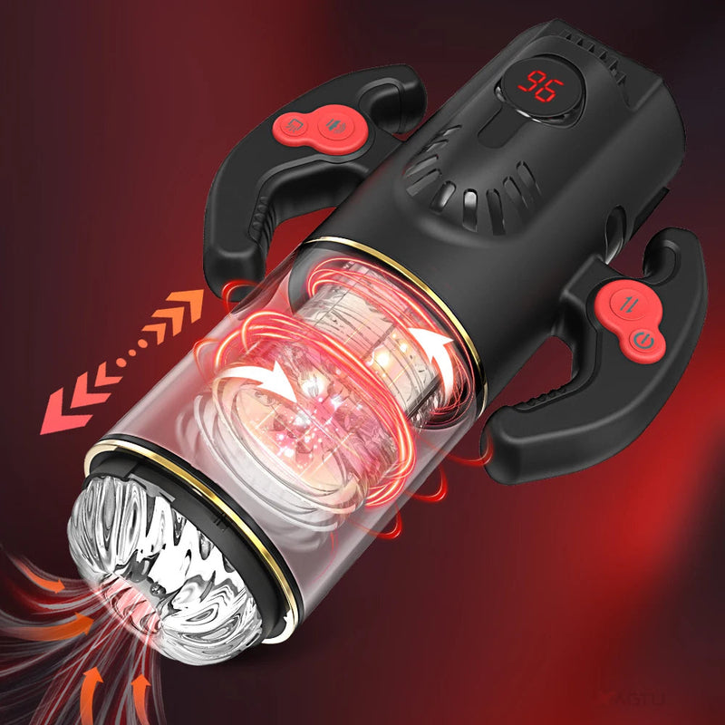 Caspian - Automatic 9 Thrusting Rotating&Sucking Handle Control Blowjob Machine Electric Male Masturbation Cup