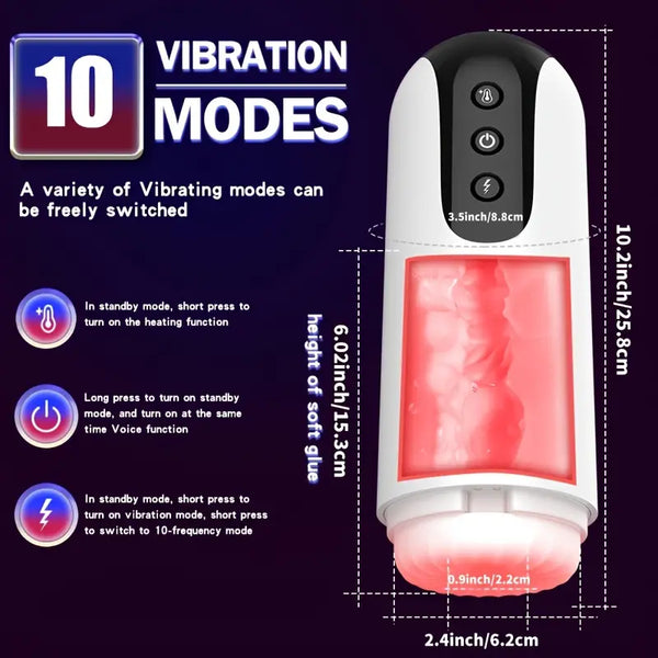 Benjamin - Automatic Sucking Heated 10 Rotating Vibrations & Heating Base Male Masturbator Cup